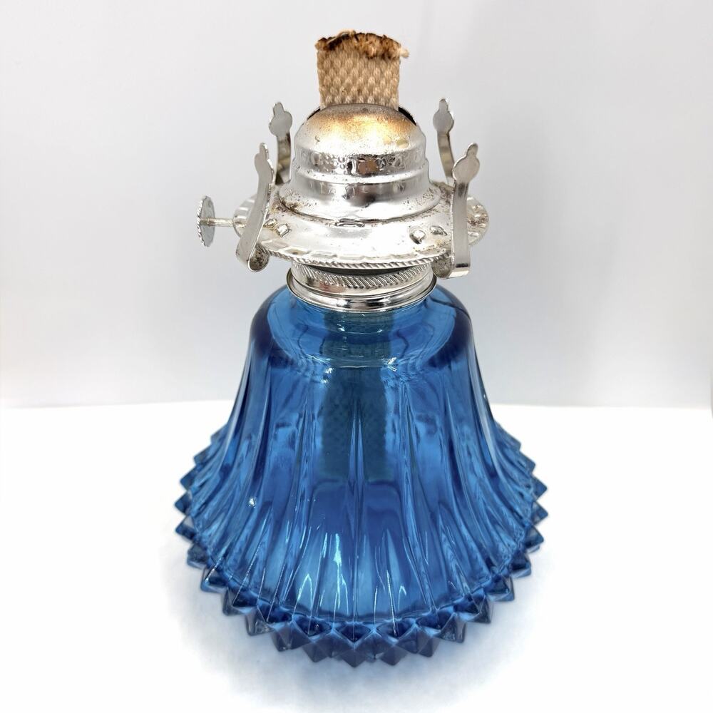 Vintage Lamplight Farms Blue Glass Kerosene Oil Lamp Base 5.5" x 7.5"